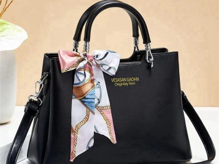 1Pc Vesasan Gaohn Faux Leather Handbag With Decorative Scarf Elegant Design Premium Quality