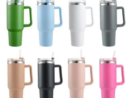 Insulated Stainless Steel Tumbler with Handle and Straw (40oz)