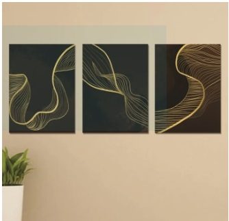 Set Of 3 Sticky Wooden Canvas Frames For Wall Decore Aesthatic Art / Sticky Phototiles For Room Wall Decoration