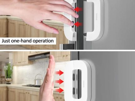 Child Safety Refrigerator Lock – Self Adhesive Fridge And Freezer Door Lock With Double Safety Button