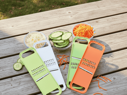 Handheld Stainless Steel Vegetable Mandoline Slicer and Julienne Grater Set for Efficient Kitchen Food Preparation and Creative Garnishing