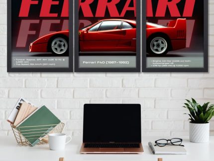 3 Pc Ferrari Wall Décor Photo Tiles | Elegant Design | Self‑Adhesive Double Tape | Size 8×11 | Premium Finish