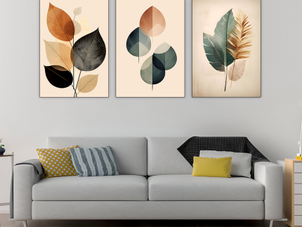 Set of 3 Botanical Wall Art Frames – 8×11″ MDF Wood with Adhesive Backing