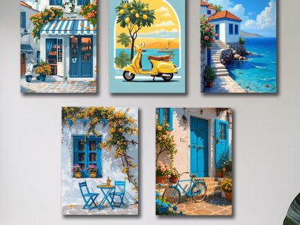 Set of 5 Italian Vintage Home Wall Art Frames – 8×11″ MDF with Sticky Backing