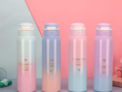 Premium Pastel Ombré Insulated Stainless Steel Water Bottle – 500ml Vacuum Flask with Leak-Proof Flip-Top Lid, Gold Inspirational Lettering, and Double-Wall Thermal Insulation for Hot & Cold Drinks