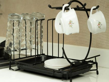 Durable Metal Cup & Glass Stand Rack – Space-Saving Countertop Organizer for Mugs, Cups, Plates & Glasses (Kitchen Drying Holder)