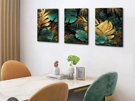3 Pc Leafs Phototiles Wall Art Set Elegant Ready To Hang Self Adhesive Tiles Premium Quality For Home And Office Decor