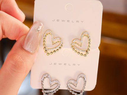 ZJE-164 Heart Shape Double Korean Earrings – Elegant Fashion Jewellery, Stylish Accessory for Women