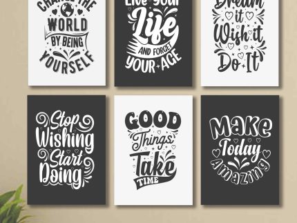set of 6 Motivational sticky canvas frames for wall decore / sticky phototiles
