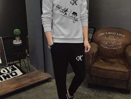 Mens Printed Tracksuit Set Soft Fabric Stylish T Shirt and Trouser Comfortable Fashionable Outfit