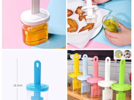 Oil Bottle with Silicone Brush – Durable Kitchen Tool for Easy Cooking and Baking Use.( Random Color)