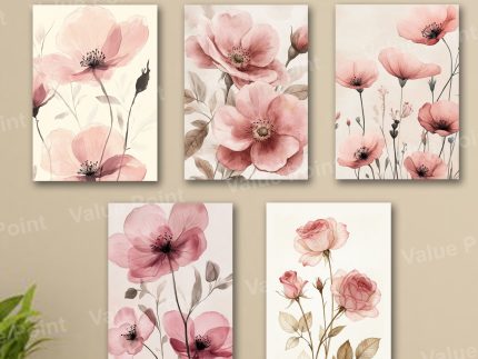 Set Of 5 Sticky Wooden Canvas Frames For Wall Decore Aesthatic Art / Sticky Phototiles For Room Wall Decoration
