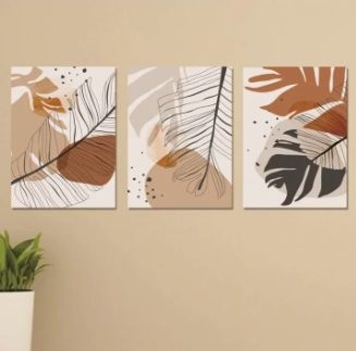 Set Of 3 Sticky Wooden Canvas Frames For Wall Decore Aesthatic Art / Sticky Phototiles For Room Wall Decoration