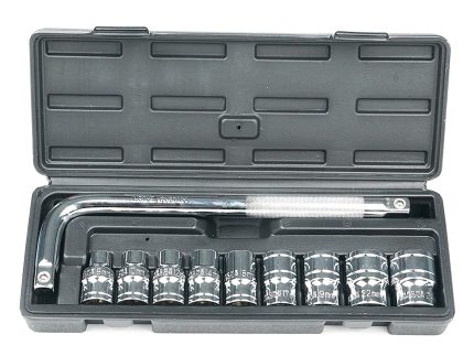 Professional Heavy Duty Socket Wrench Set | 9Pc Tool Kit | 1/2″ Drive | 8‑24mm Metric Sockets + L Wrench