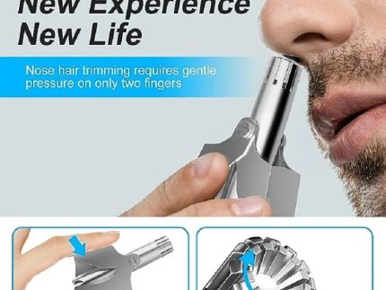 Manual Stainless Steel Nose & Ear Hair Trimmer – Painless, Battery-Free Precision Personal Grooming Tool with Cleaning Brush