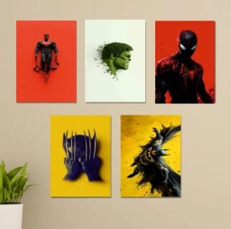 Set Of 3 Sticky Wooden Canvas Frames For Wall Decore Aesthatic Art / Sticky Phototiles For Room Wall Decoration