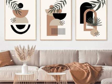 Set of 3 Abstract Wall Art Frames – 8×11″ MDF Wood with Adhesive Backing