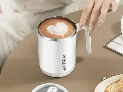 Office Cup: 500ml Double-Walled Stainless Steel Coffee Mug with Ergonomic Handle, Splash-Proof Lid, and Minimalist “Healthy Life” Aesthetic for Home & Workspace