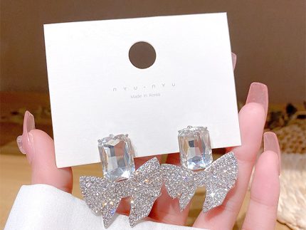 ZJE-165 Sparkling Bow Shape Zircon Korean Earrings – Elegant Fashion Jewellery, Stylish Accessory for Women