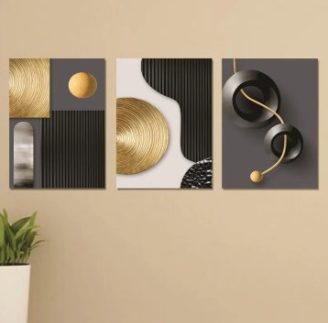 Set Of 3 Sticky Wooden Canvas Frames For Wall Decore Aesthatic Art / Sticky Phototiles For Room Wall Decoration